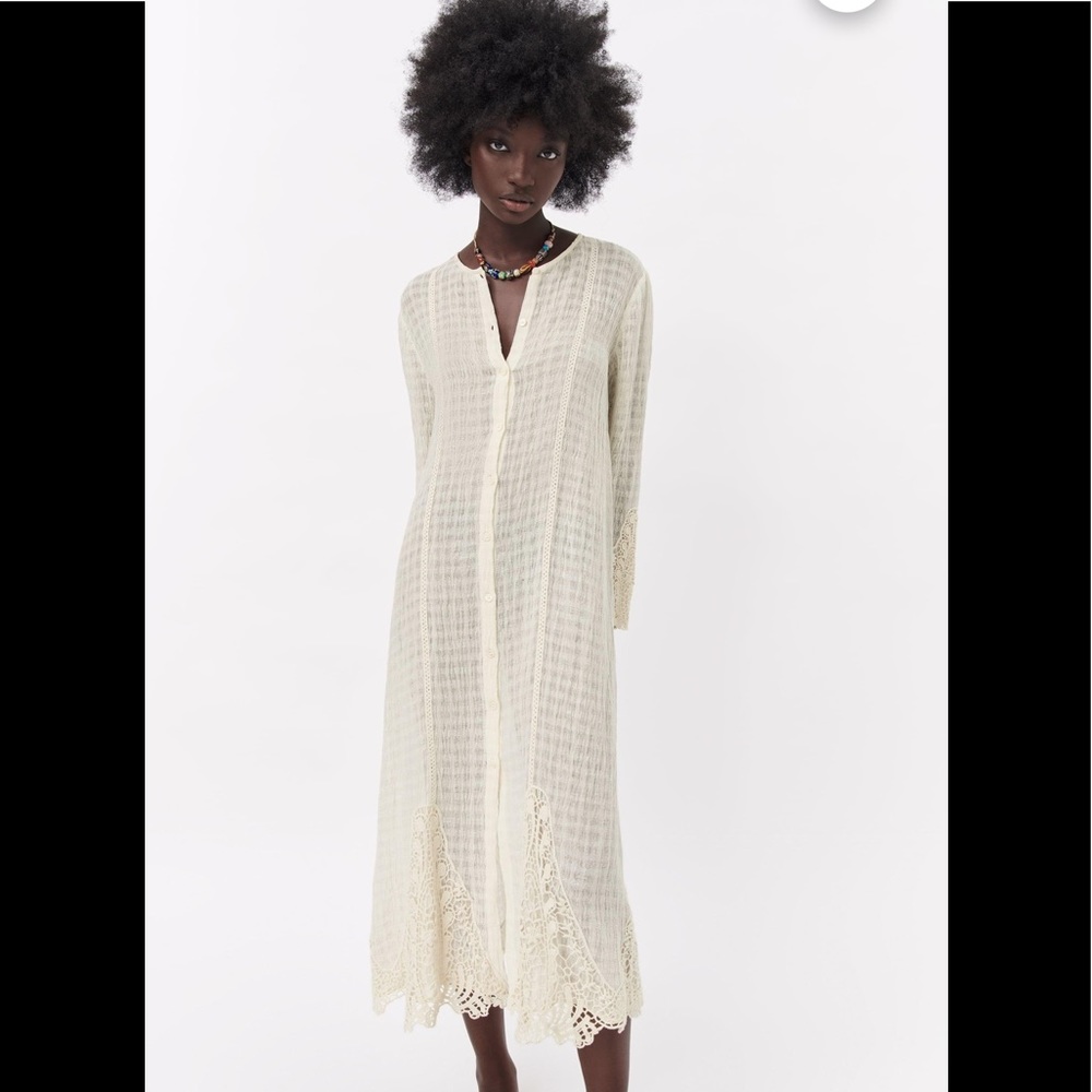 NW/OT Zara Natural Linen Midi Dress size Xl